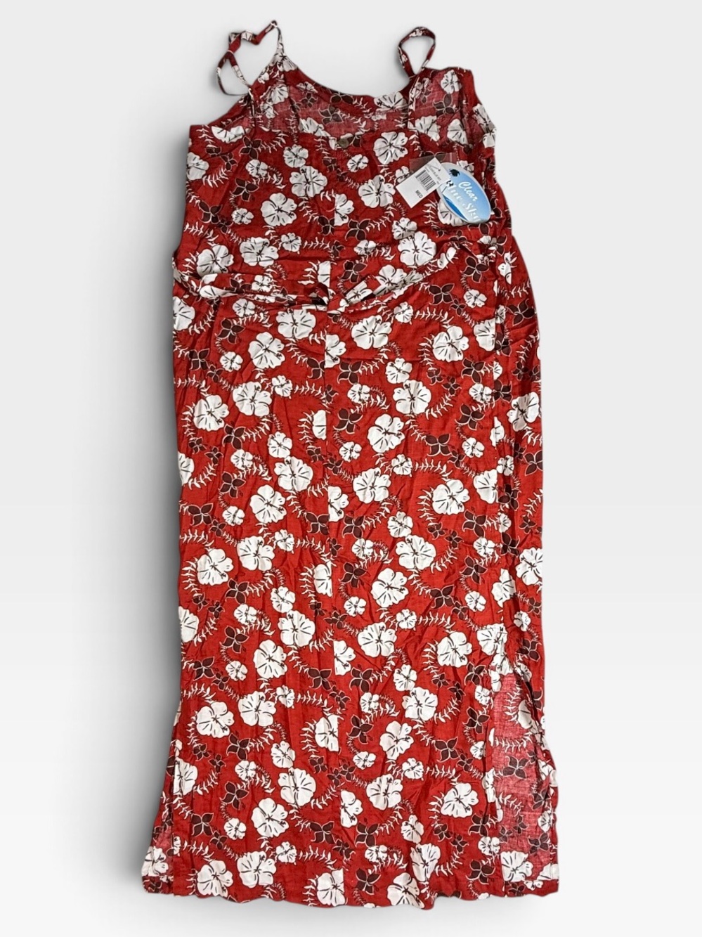 Blue Sky Red Maxi Dress-Skirt with White Floral Print